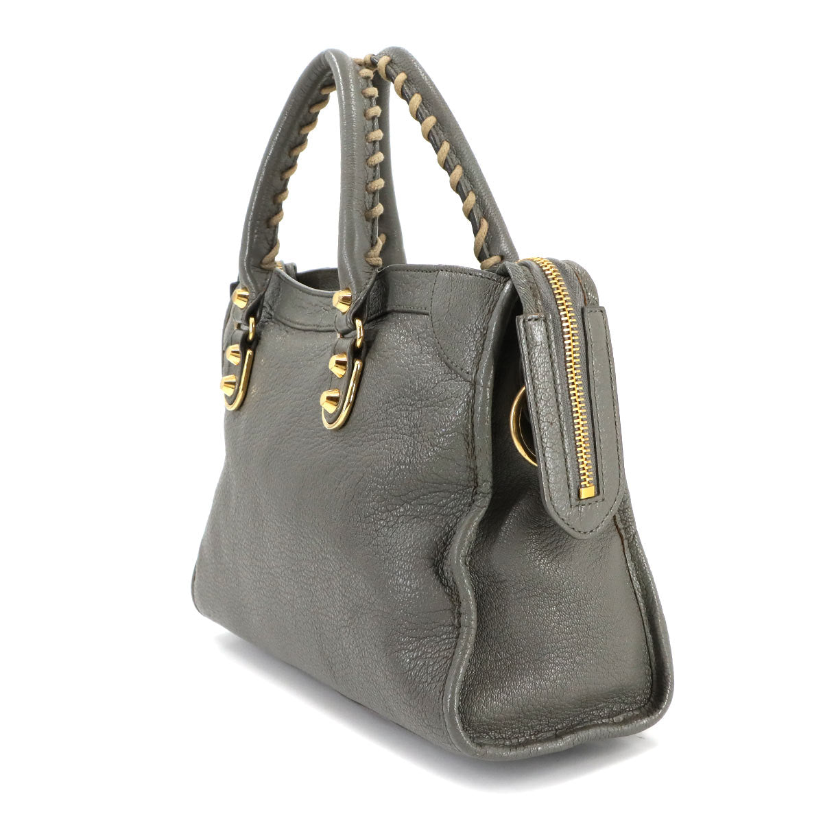 BALENCIAGA Metallic Edge City Hand Shoulder Bag Leather Gray 432831