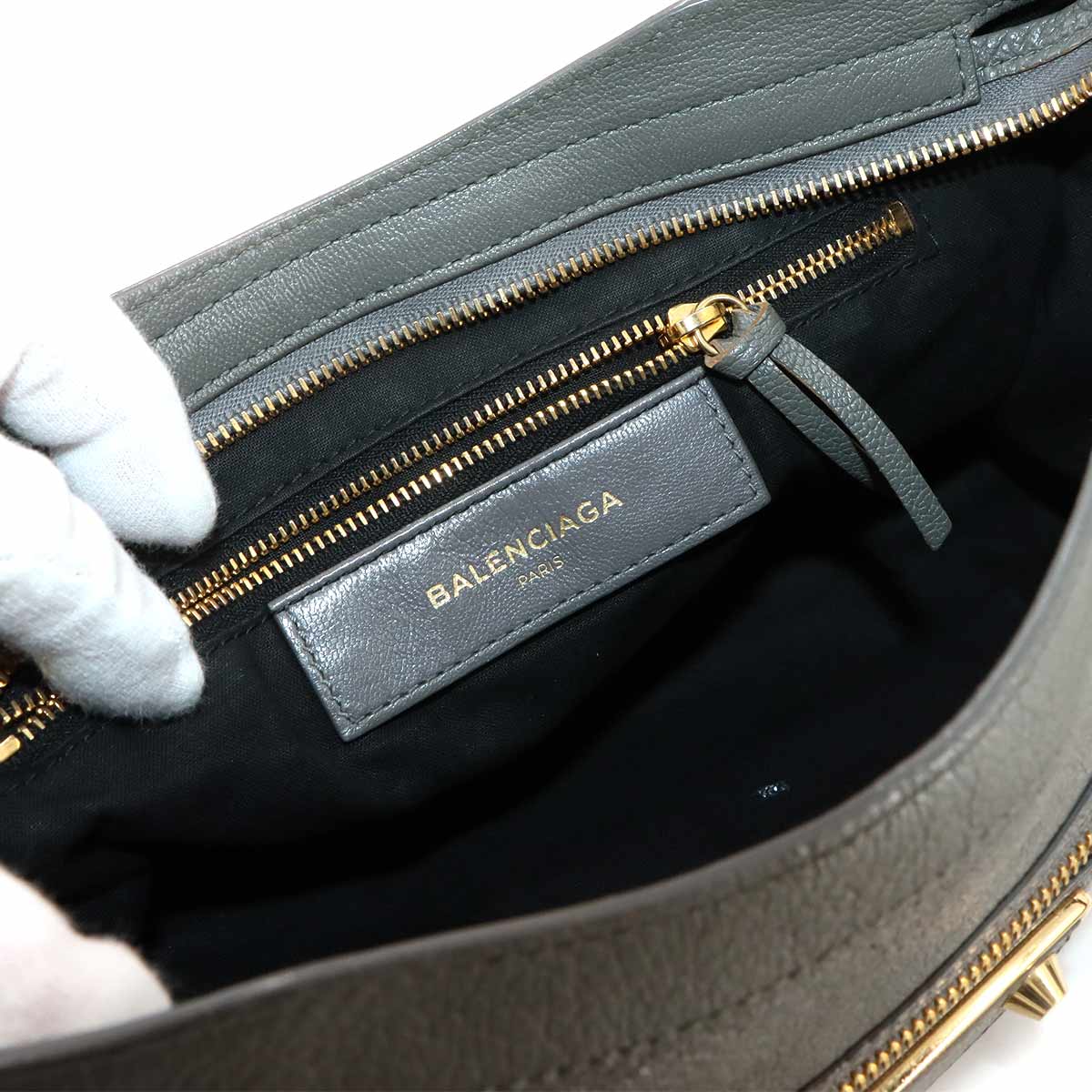 BALENCIAGA Metallic Edge City Hand Shoulder Bag Leather Gray 432831