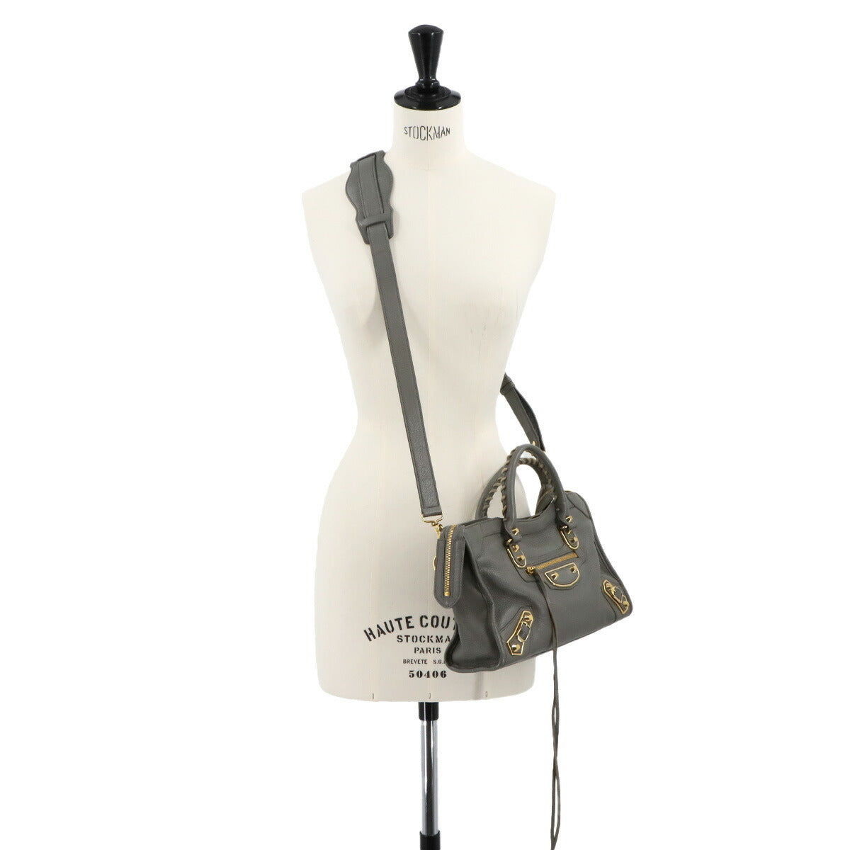 BALENCIAGA Metallic Edge City Hand Shoulder Bag Leather Gray 432831