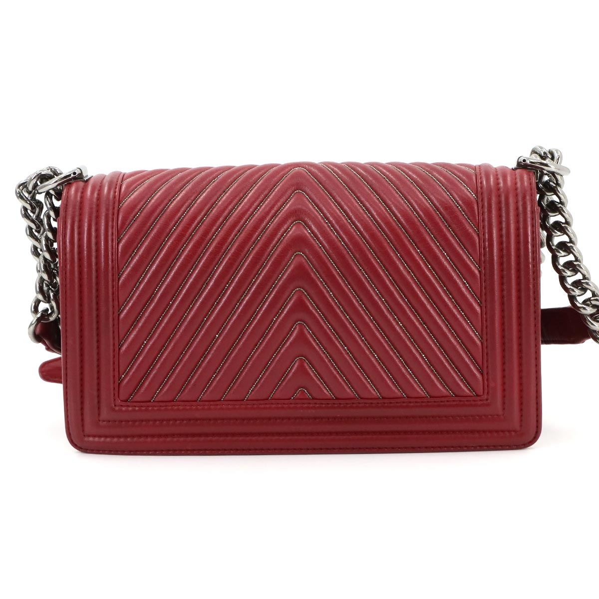 BOY CHANEL Chain Shoulder Bag Leather Red A67086 V stitch