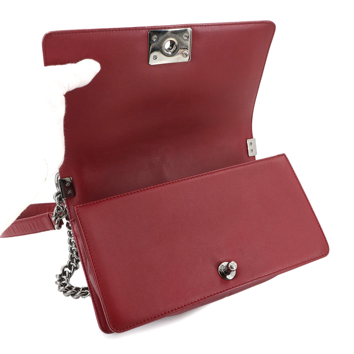 BOY CHANEL Chain Shoulder Bag Leather Red A67086 V stitch