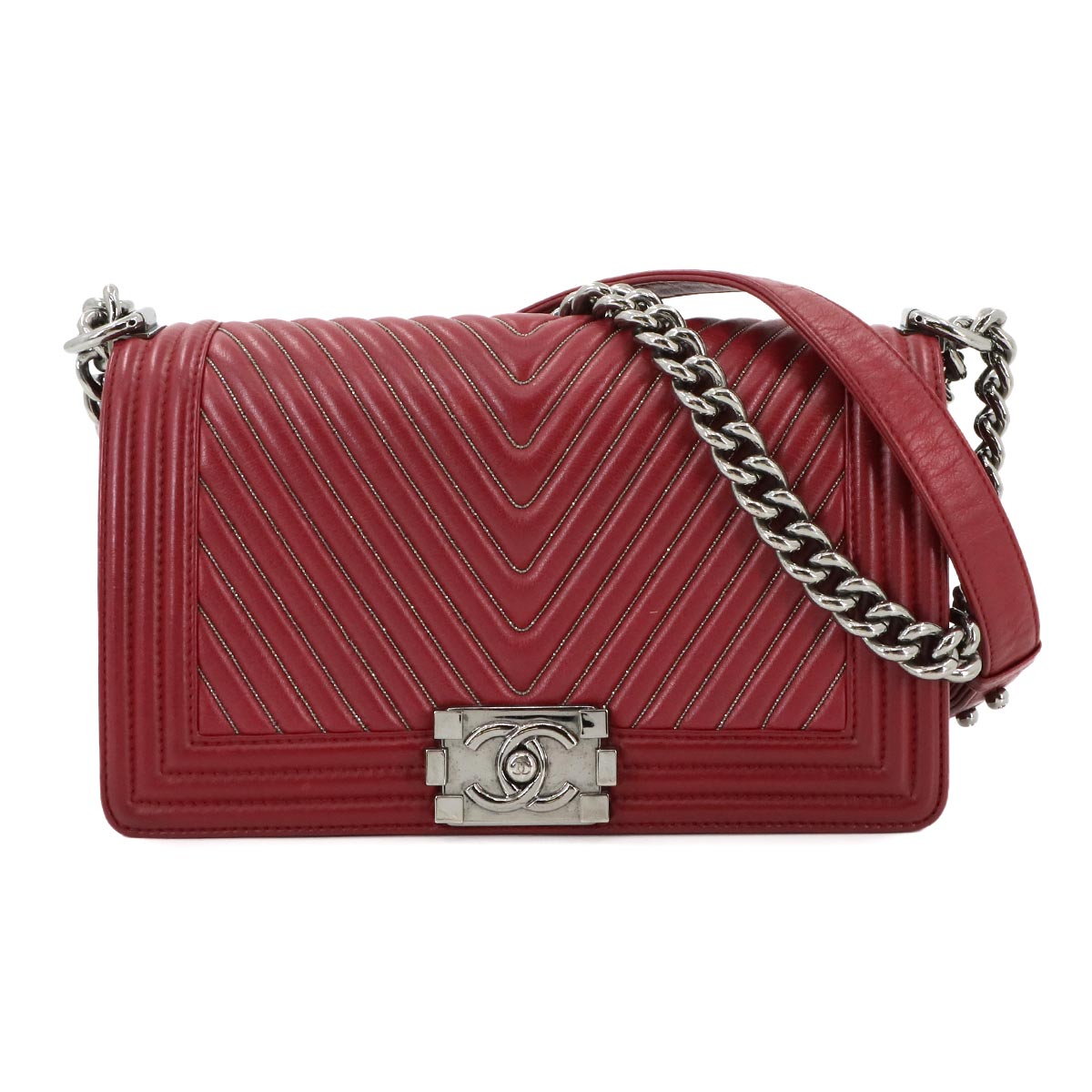 BOY CHANEL Chain Shoulder Bag Leather Red A67086 V stitch