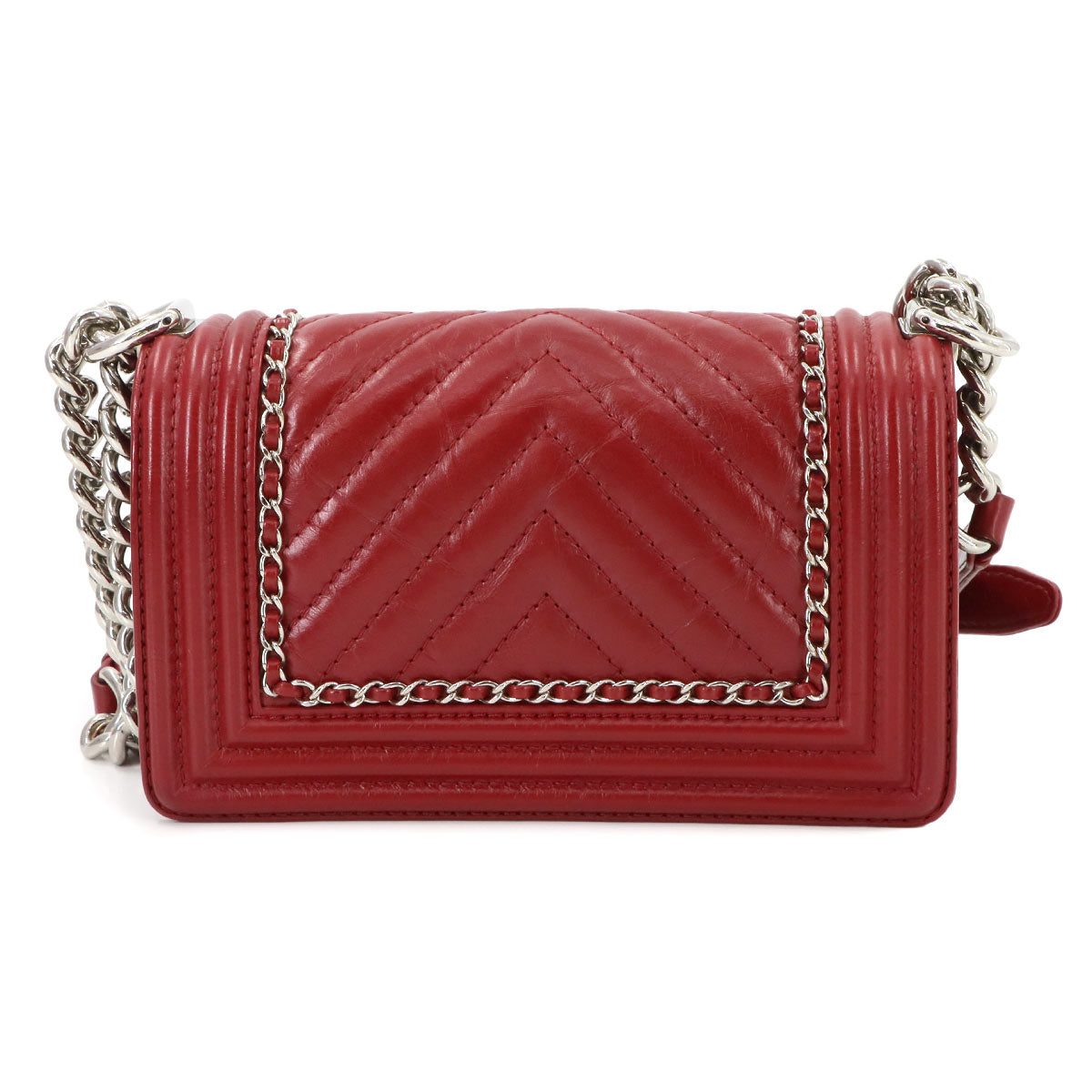 BOY CHANEL Small Chain Shoulder Bag Leather Red A67085 Chevron