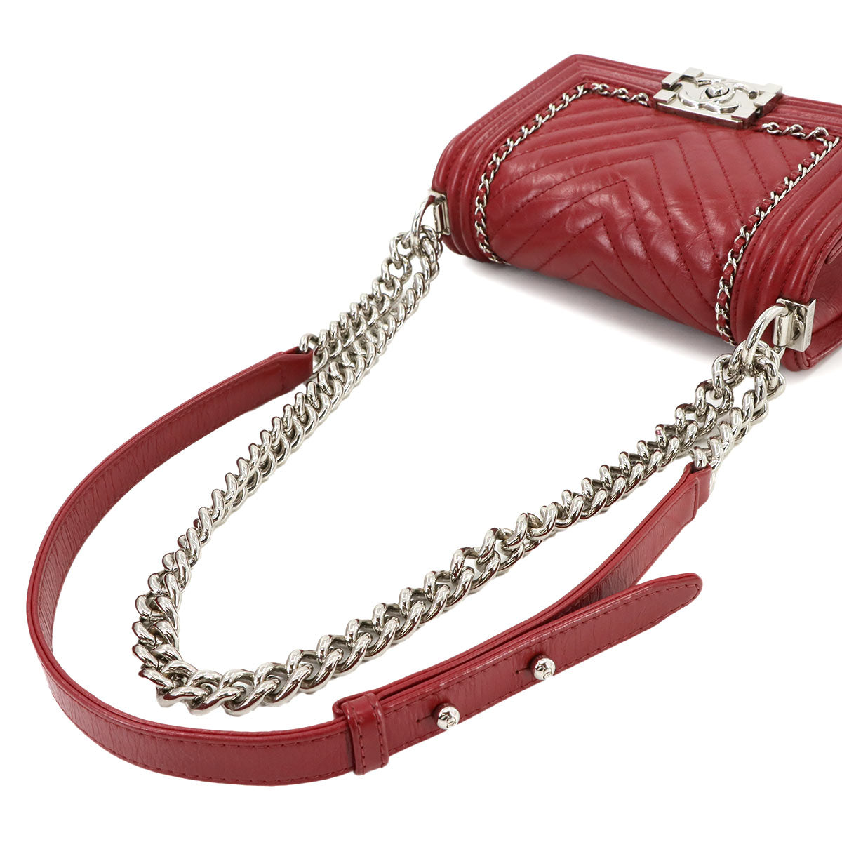 BOY CHANEL Small Chain Shoulder Bag Leather Red A67085 Chevron