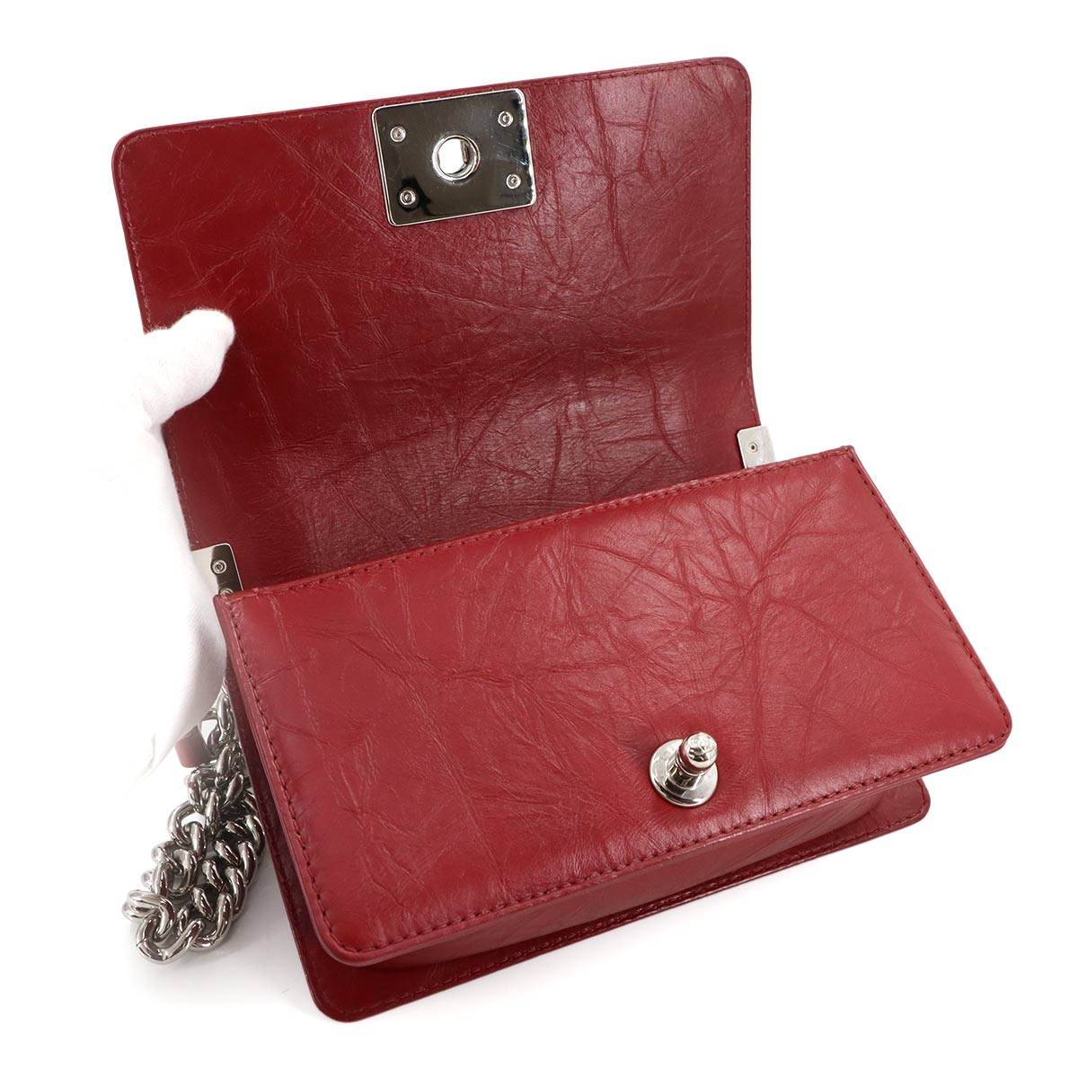 BOY CHANEL Small Chain Shoulder Bag Leather Red A67085 Chevron