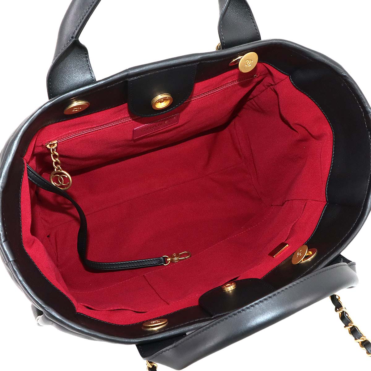 Deauville Tote Chain Shoulder Bag Leather Black AS3351