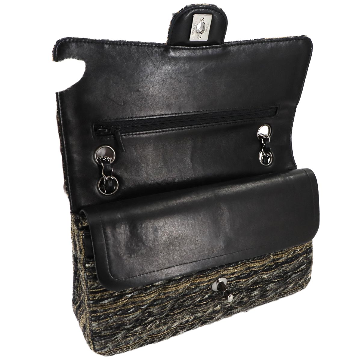 Matelasse 25 Chain Shoulder Bag Tweed Leather Multicolor A01112