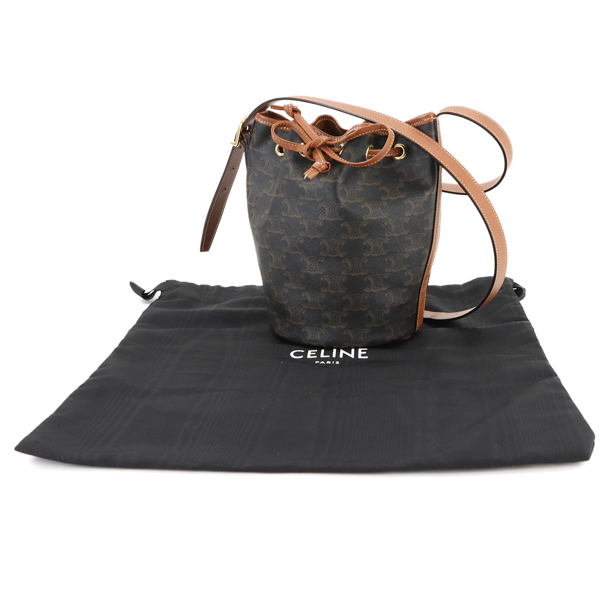 Triomphe Small Drawstring Shoulder Bag Tan 191142BZJ Purse 90285167