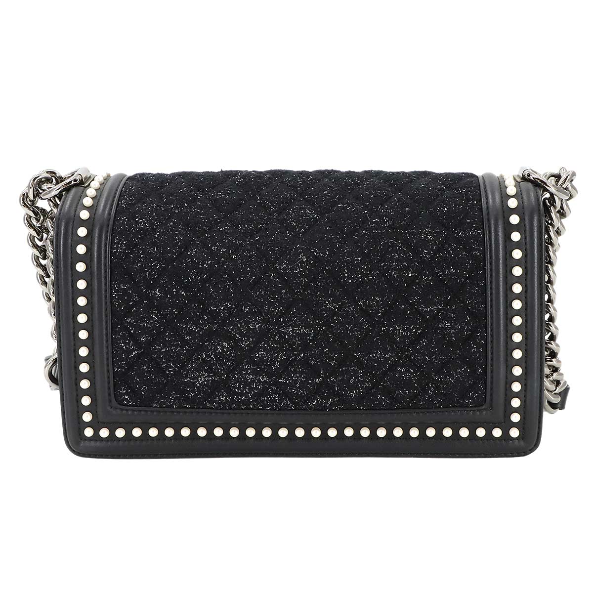 Boy Chanel Chain Shoulder Bag Tweed Leather Black A67086