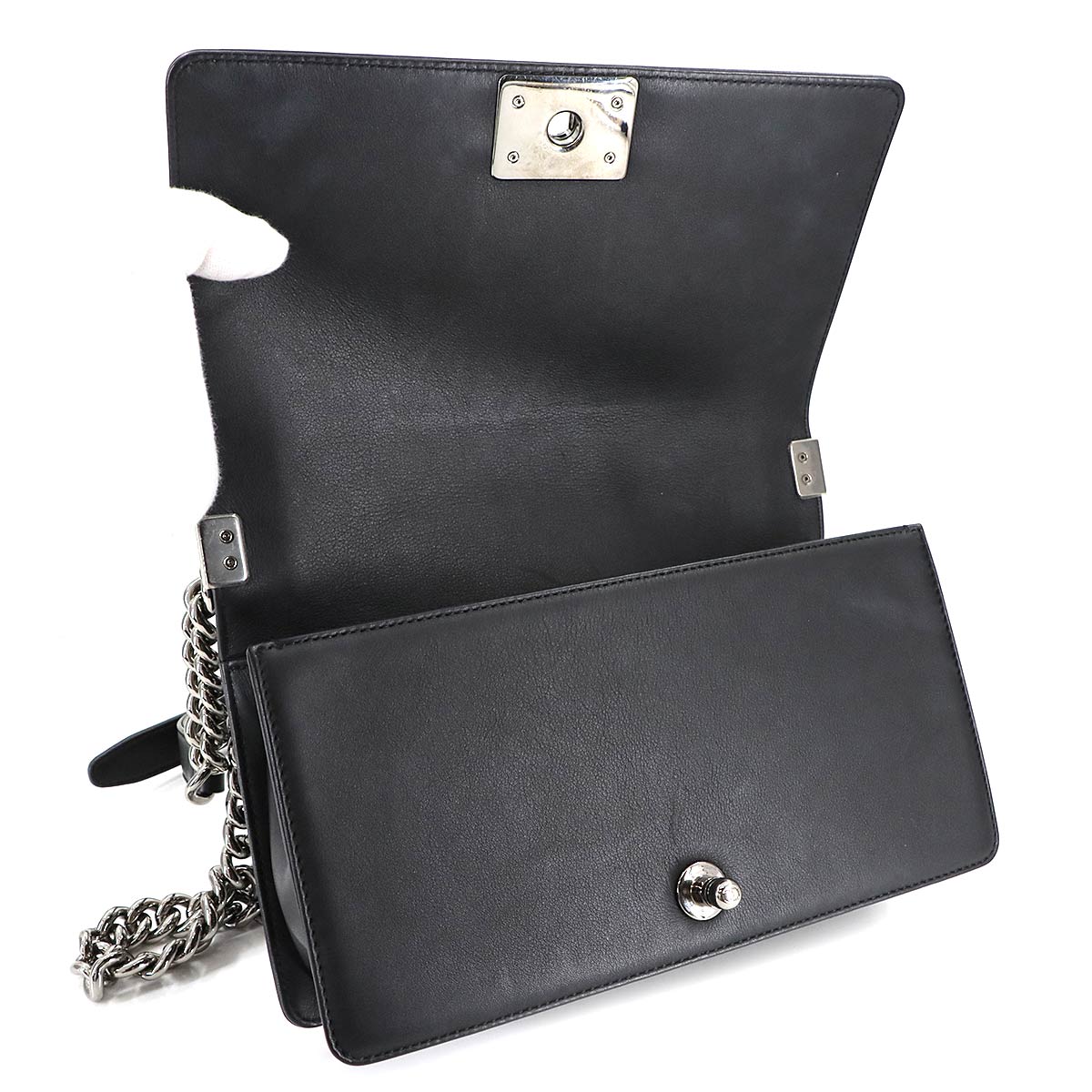 Boy Chanel Chain Shoulder Bag Tweed Leather Black A67086