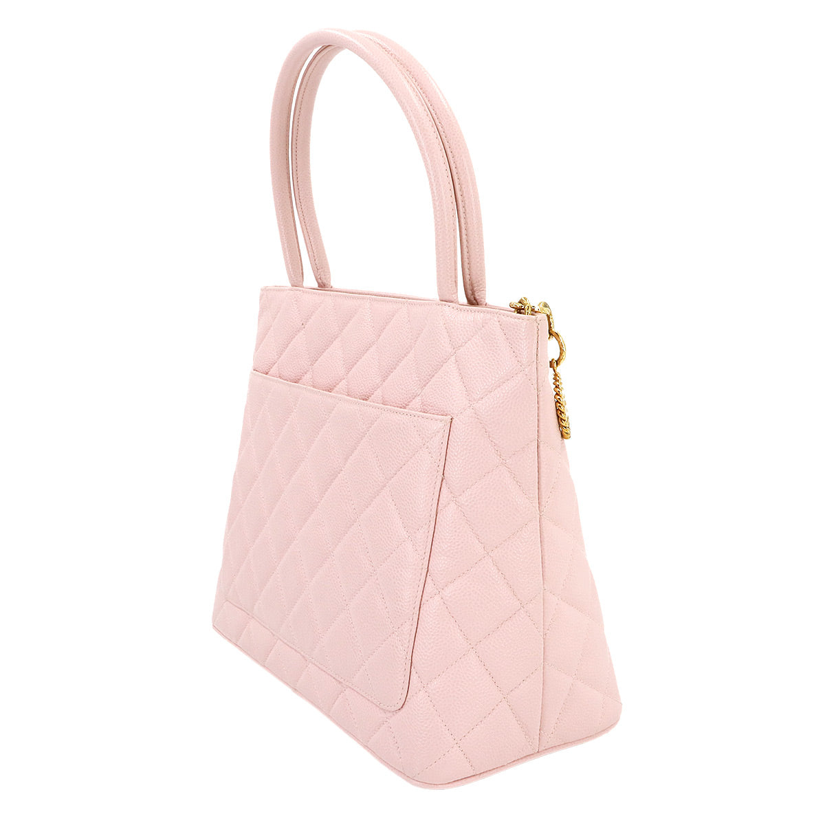 Medallion Tote Bag Caviar Skin Leather Pink A01804 Coco Logos