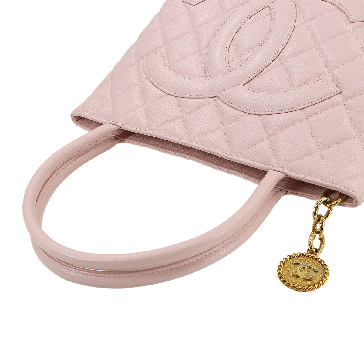 Medallion Tote Bag Caviar Skin Leather Pink A01804 Coco Logos