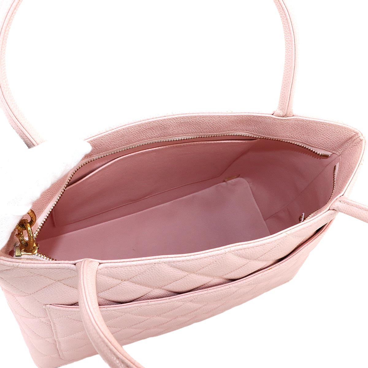 Medallion Tote Bag Caviar Skin Leather Pink A01804 Coco Logos