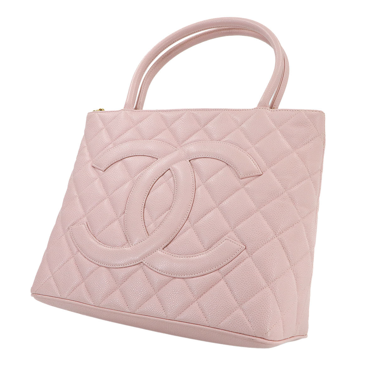 Medallion Tote Bag Caviar Skin Leather Pink A01804 Coco Logos
