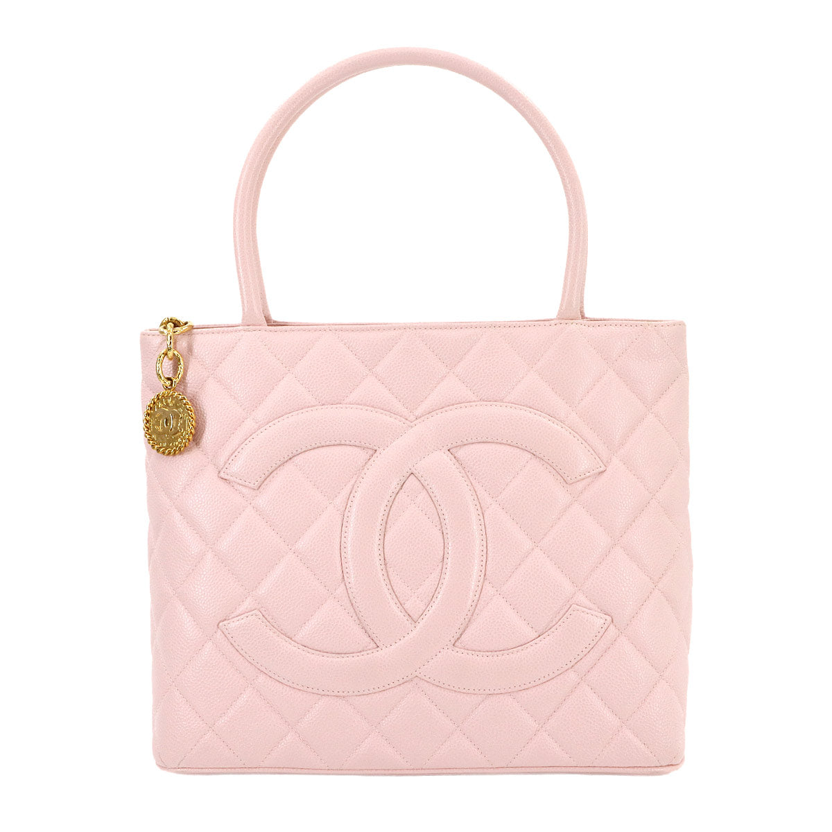 Medallion Tote Bag Caviar Skin Leather Pink A01804 Coco Logos