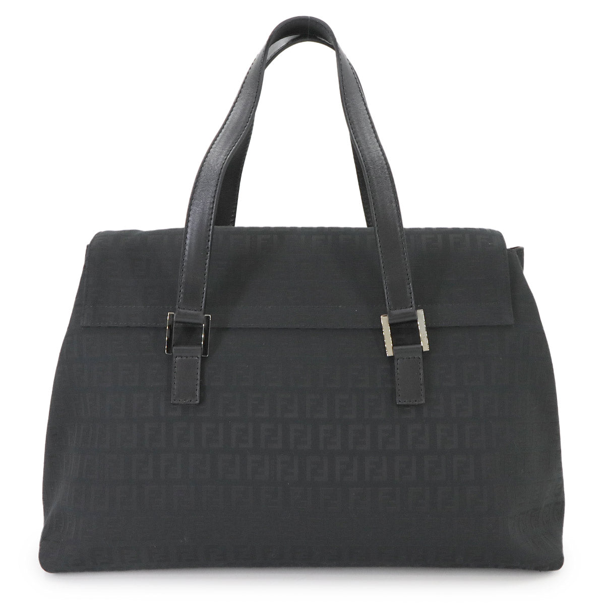 FENDI Zucchino Tote Bag Canvas Leather Black 8BN188 FF Purse