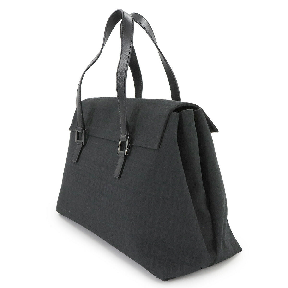 FENDI Zucchino Tote Bag Canvas Leather Black 8BN188 FF Purse