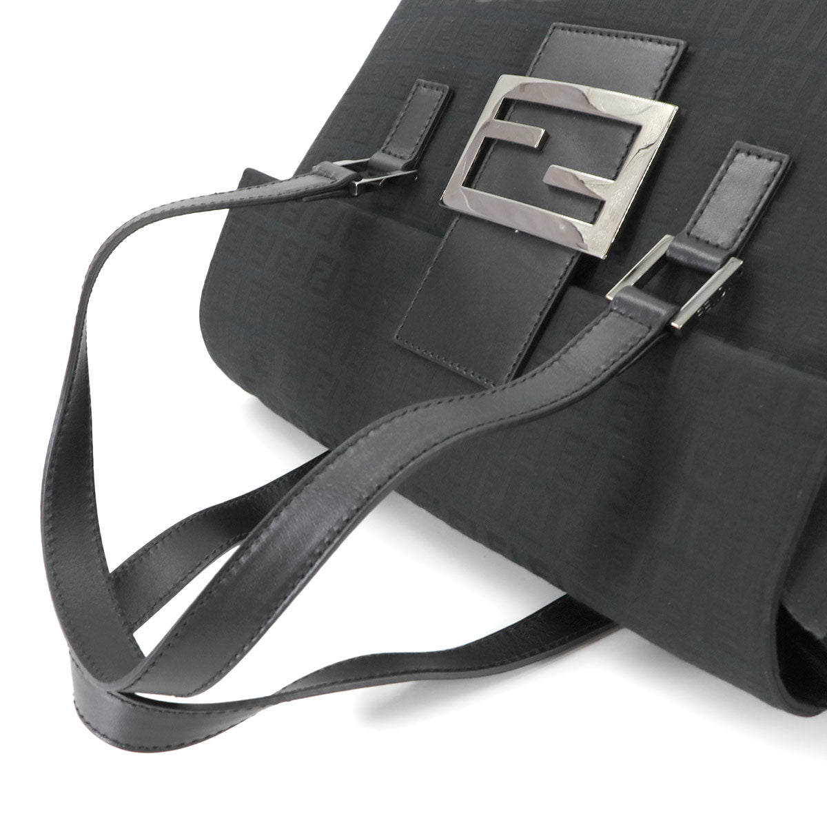 FENDI Zucchino Tote Bag Canvas Leather Black 8BN188 FF Purse