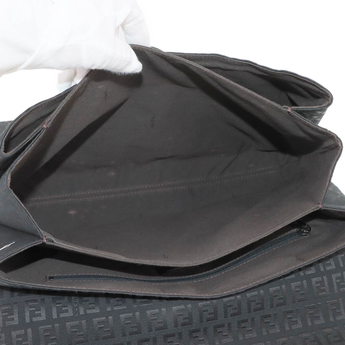 FENDI Zucchino Tote Bag Canvas Leather Black 8BN188 FF Purse