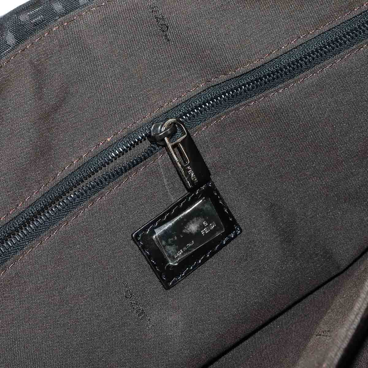 FENDI Zucchino Tote Bag Canvas Leather Black 8BN188 FF Purse