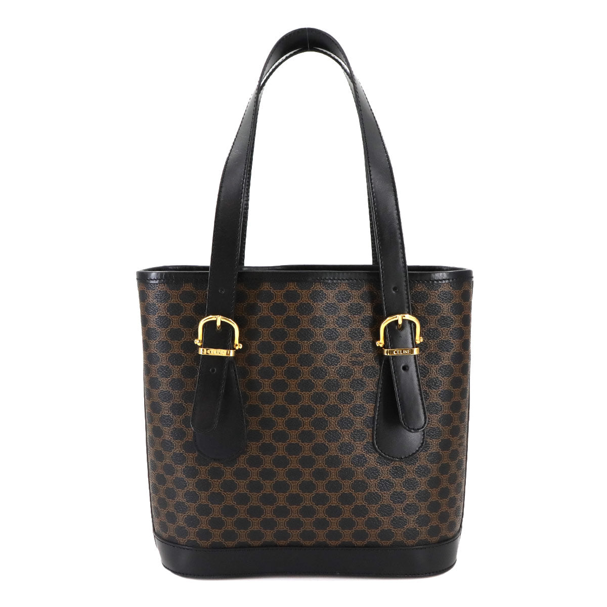 CELINE Macadam Tote Bag PVC Leather Black Brown Vintage Purse