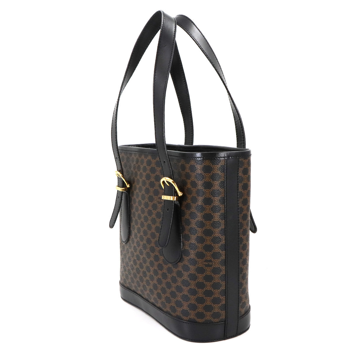 CELINE Macadam Tote Bag PVC Leather Black Brown Vintage Purse