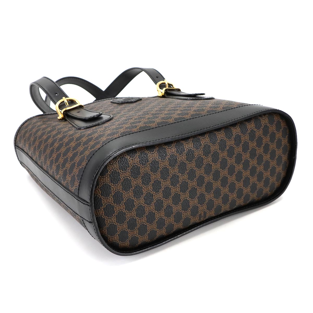 CELINE Macadam Tote Bag PVC Leather Black Brown Vintage Purse