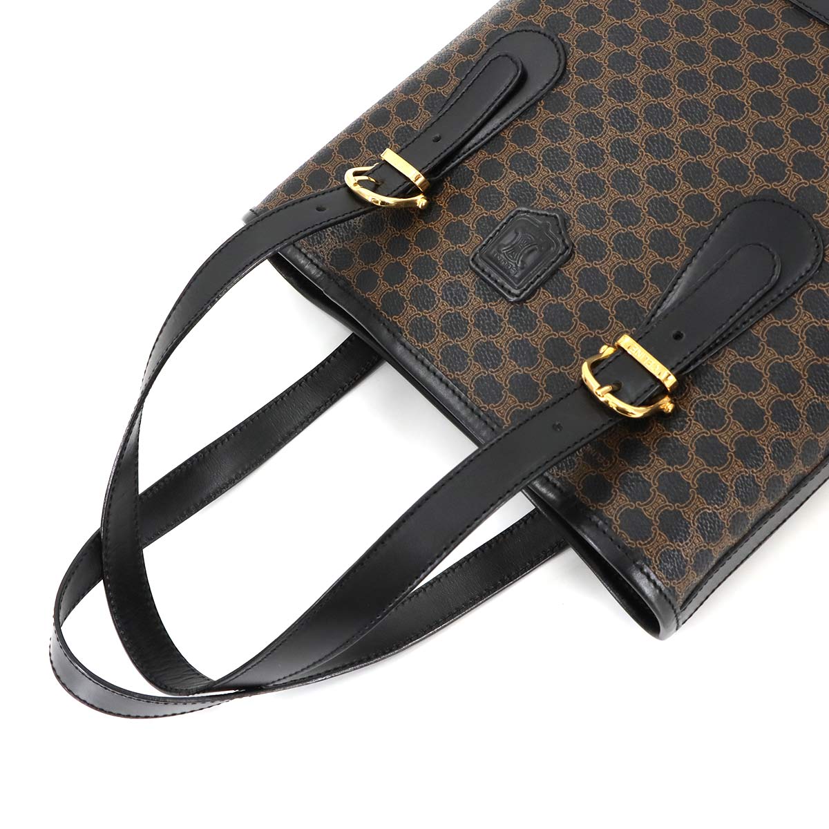 CELINE Macadam Tote Bag PVC Leather Black Brown Vintage Purse