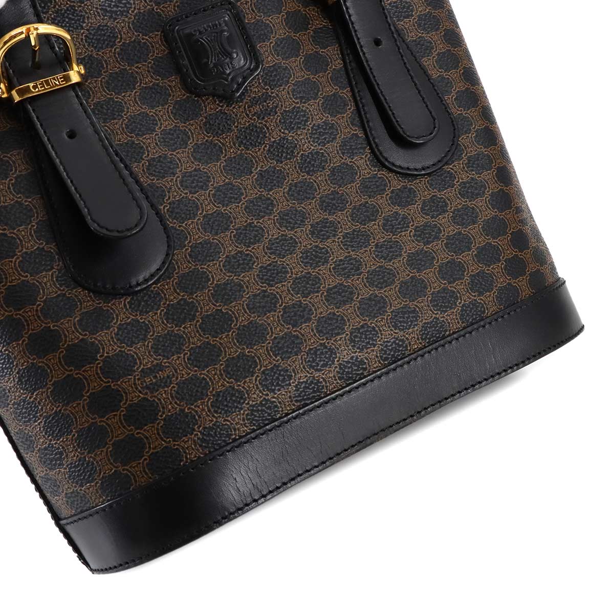 CELINE Macadam Tote Bag PVC Leather Black Brown Vintage Purse