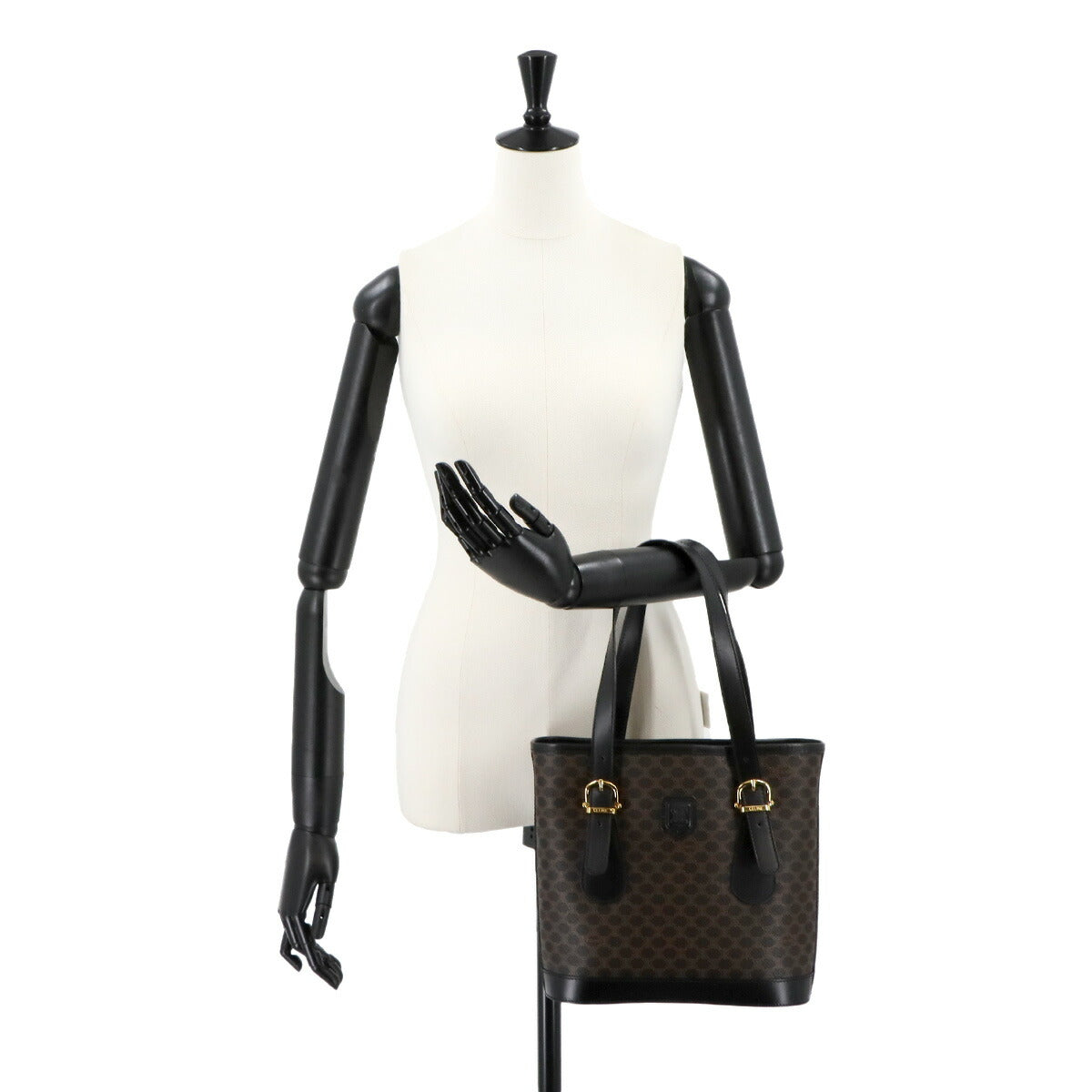 CELINE Macadam Tote Bag PVC Leather Black Brown Vintage Purse