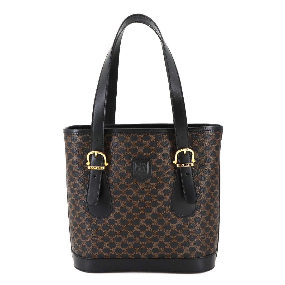 CELINE Macadam Tote Bag PVC Leather Black Brown Vintage Purse