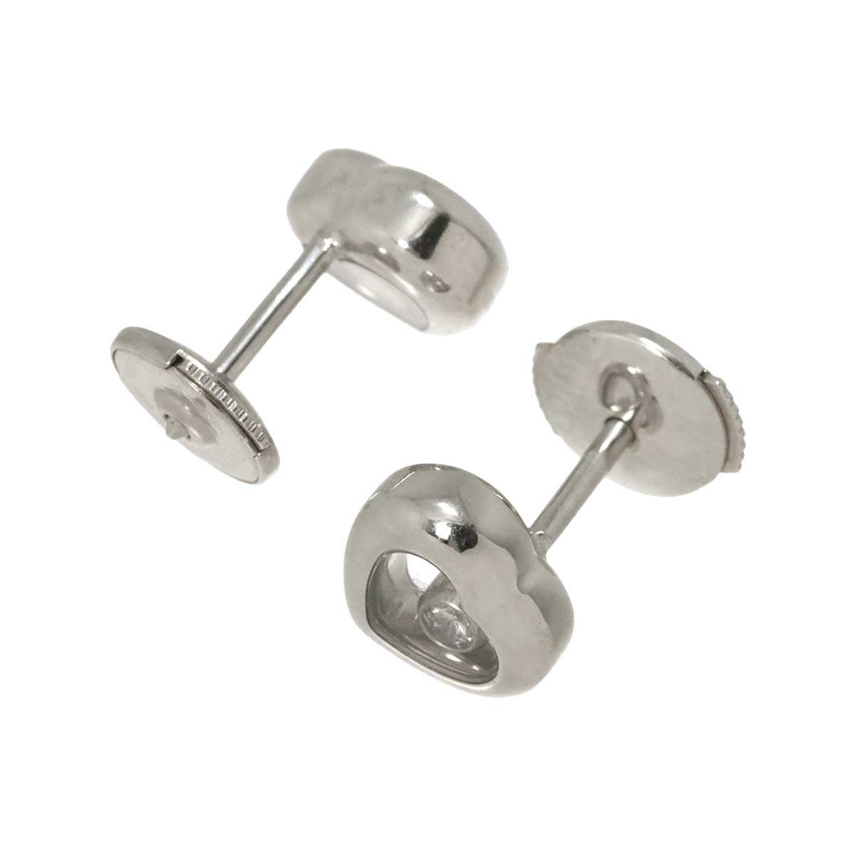 Happy Diamond Heart Earrings Pierced 18K WG 750