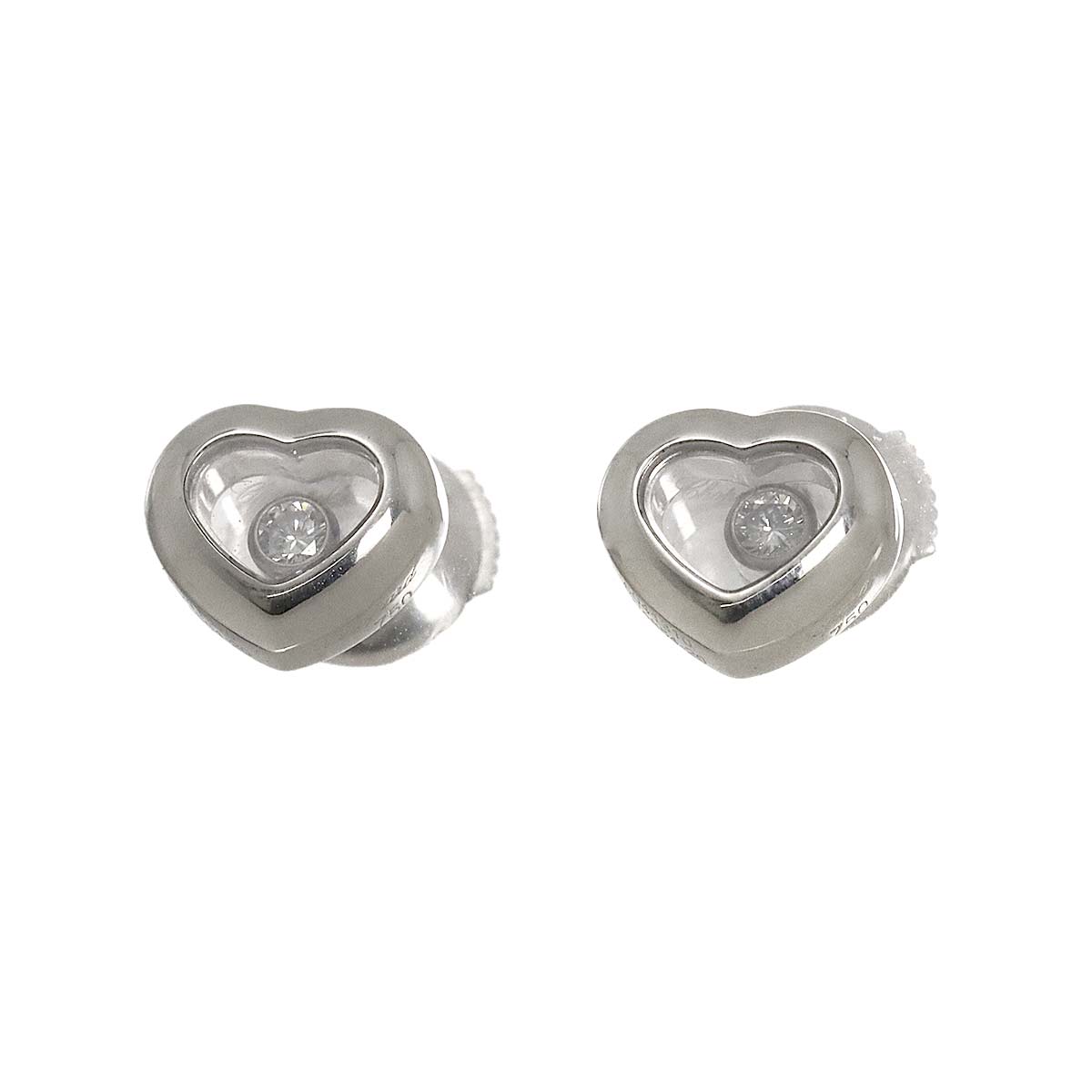 Happy Diamond Heart Earrings Pierced 18K WG 750