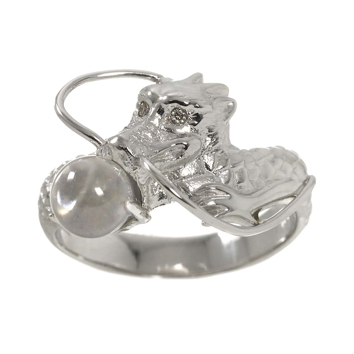 Quartz Diamond 0.01ct Ring 18K K18 WG White Gold size6(US)