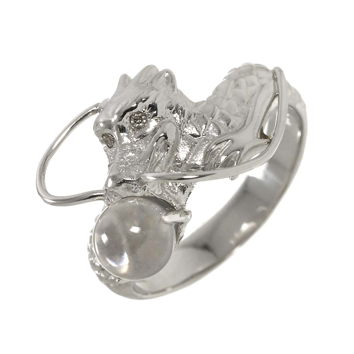 Quartz Diamond 0.01ct Ring 18K K18 WG White Gold size6(US)