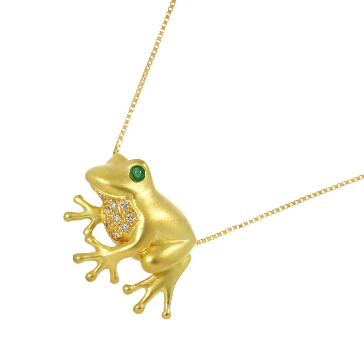 Diamond 0.06ct Emerald 0.04ct Necklace 18K Yellow Gold 750