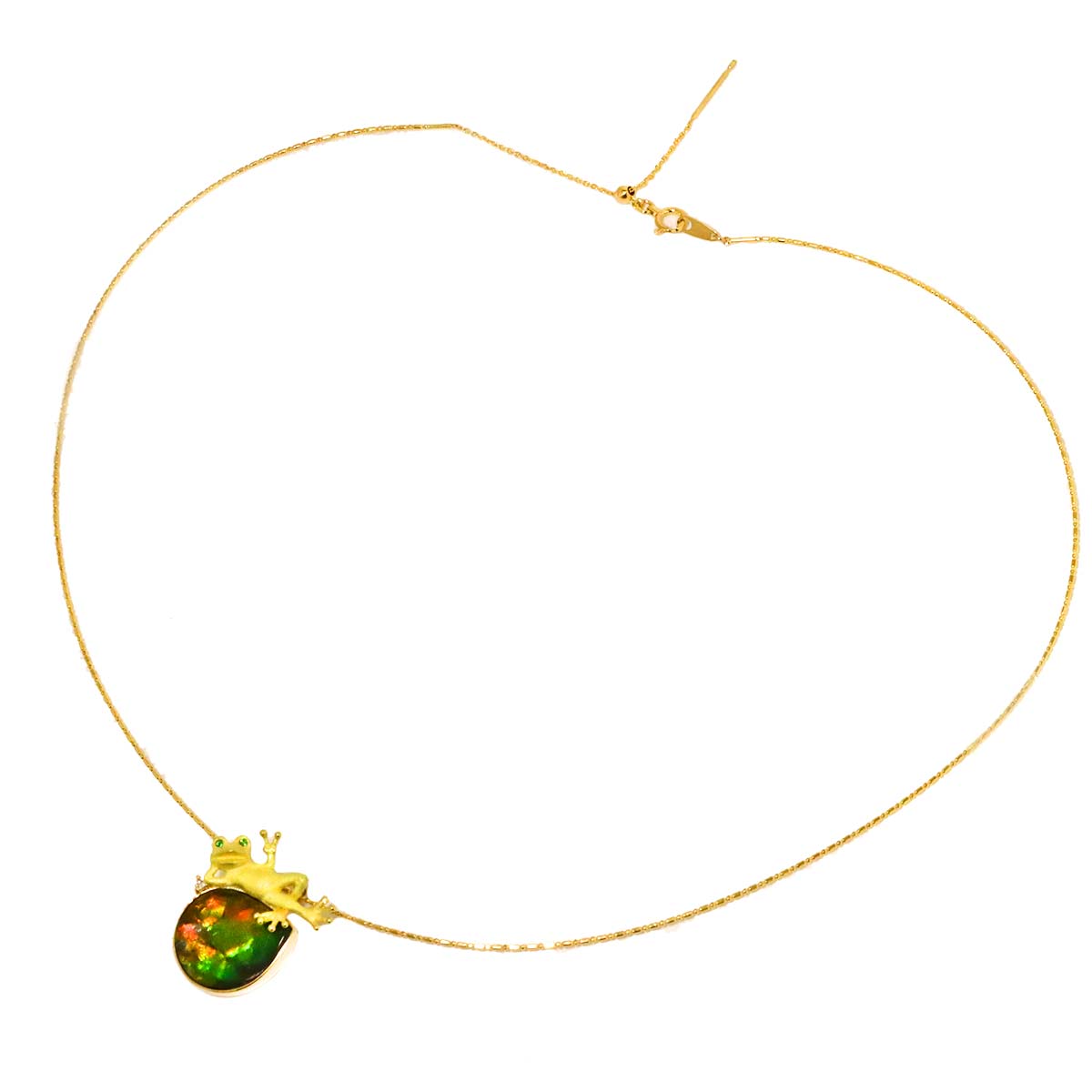 Ammolite 6.39 Diamond 0.02ct Granet 0.01ct Necklace 18K Yellow Gold 750