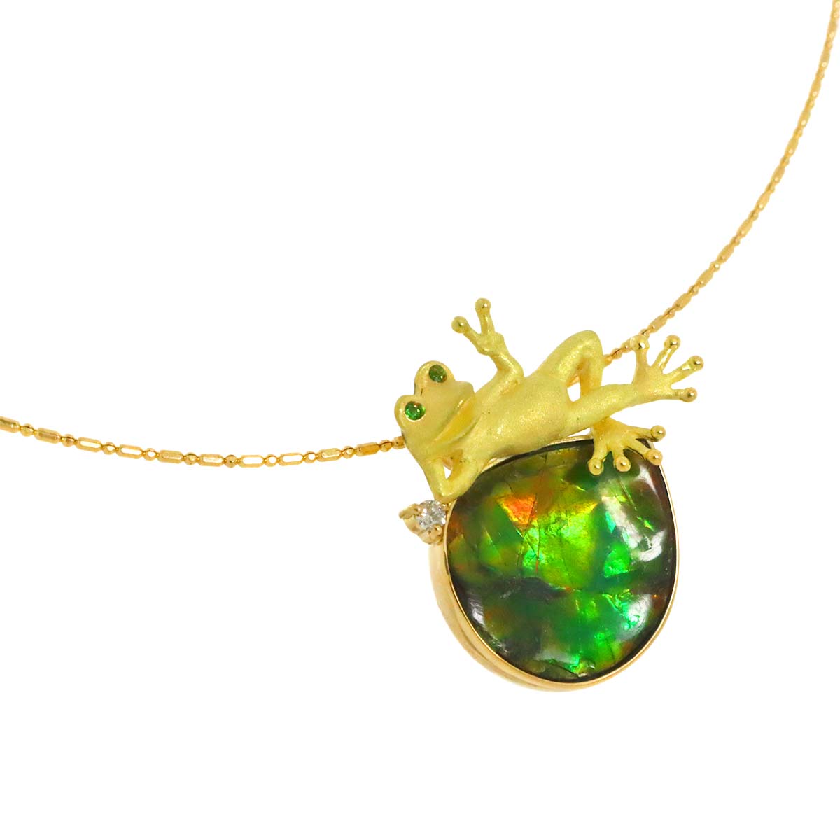 Ammolite 6.39 Diamond 0.02ct Granet 0.01ct Necklace 18K Yellow Gold 750