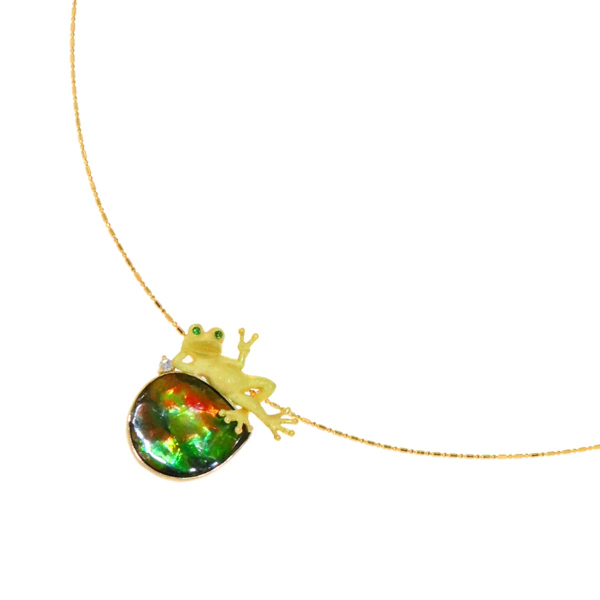 Ammolite 6.39 Diamond 0.02ct Granet 0.01ct Necklace 18K Yellow Gold 750