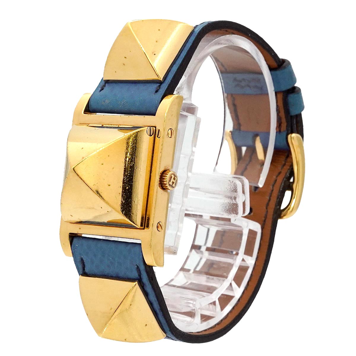 Medor Vintage pyramid Gold studs Quartz White Dial Ladies