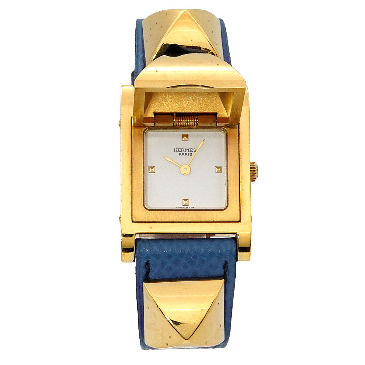 Medor Vintage pyramid Gold studs Quartz White Dial Ladies