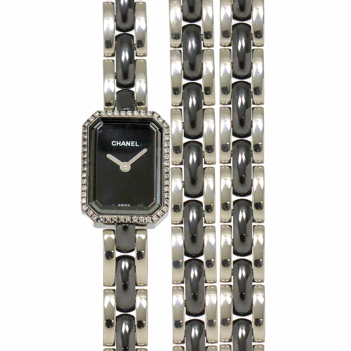 Premiere H2132 Diamond Bezel Ceramic Quartz White Dial Ladies