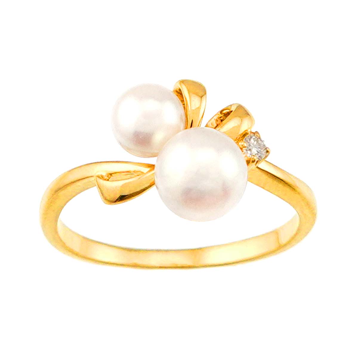 MIKIMOTO Akoya Pearl 5.7-4.6mm Diamond Ring 18K YG 750 size4.5(US)
