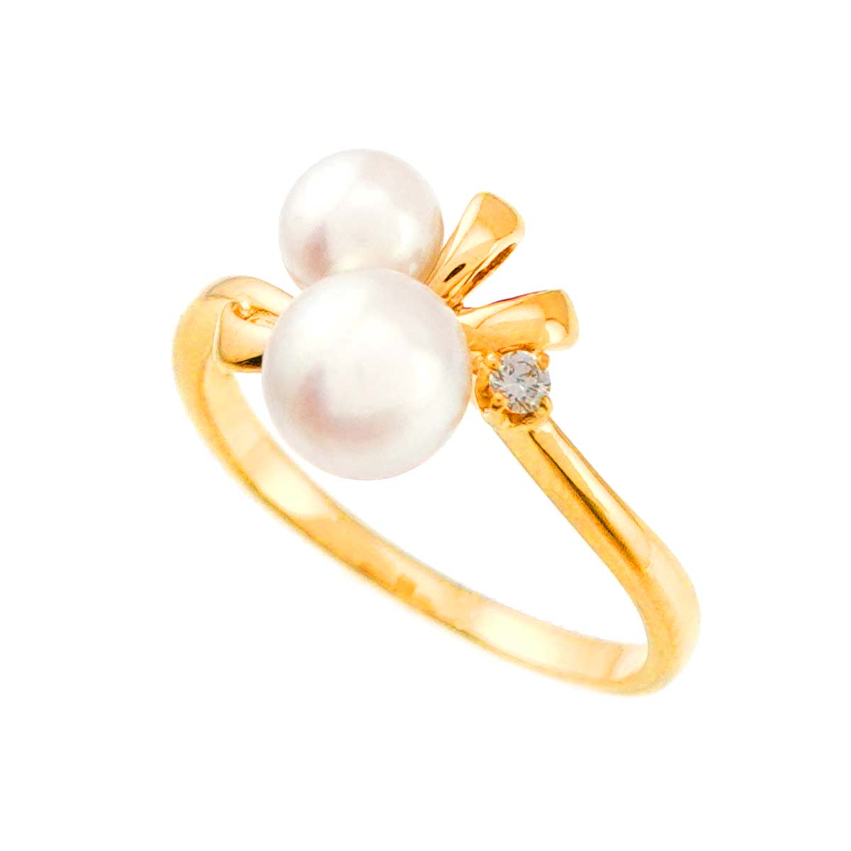 MIKIMOTO Akoya Pearl 5.7-4.6mm Diamond Ring 18K YG 750 size4.5(US)