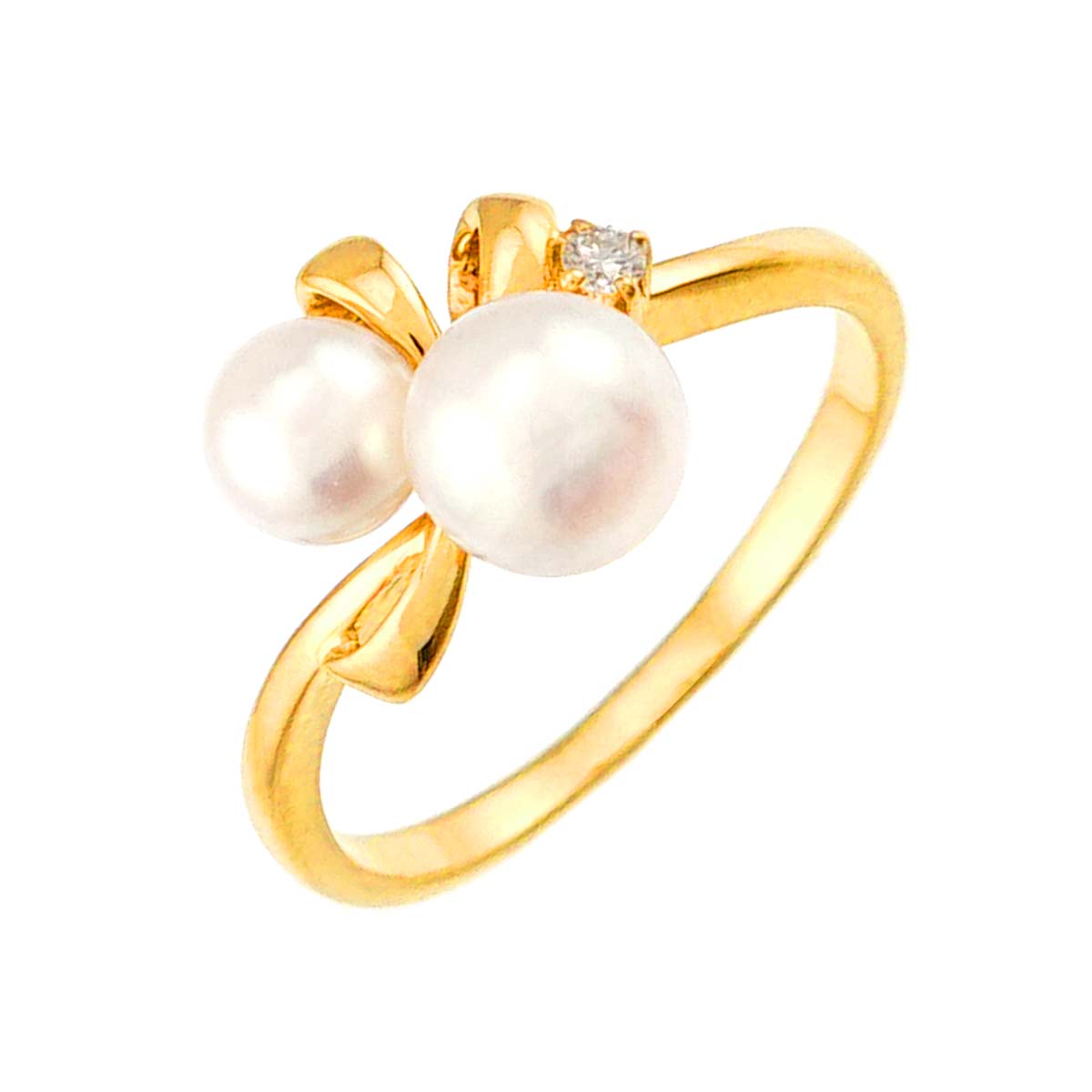 MIKIMOTO Akoya Pearl 5.7-4.6mm Diamond Ring 18K YG 750 size4.5(US)