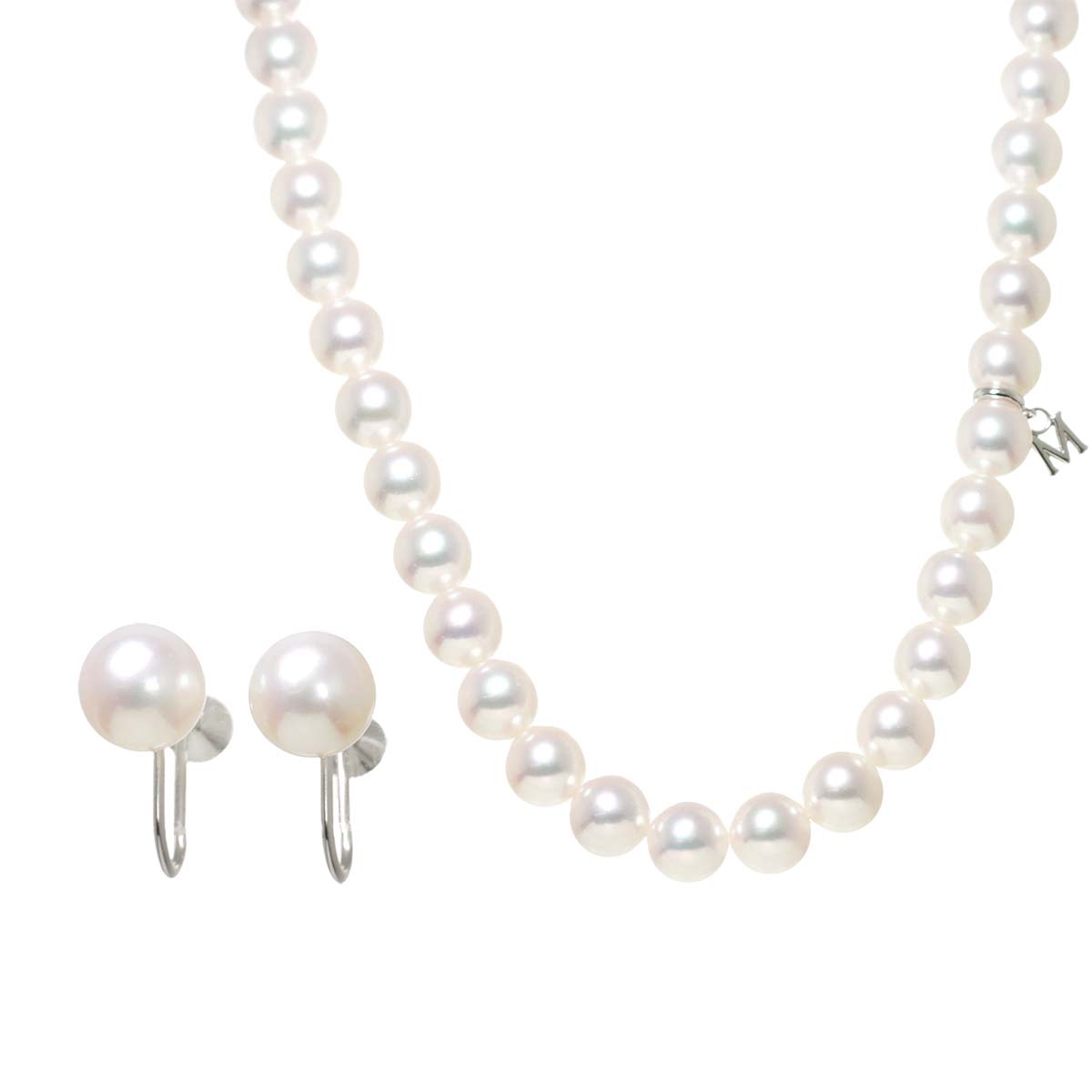 Akoya Pearl SV Necklace 18K WG Earrings Two piece set