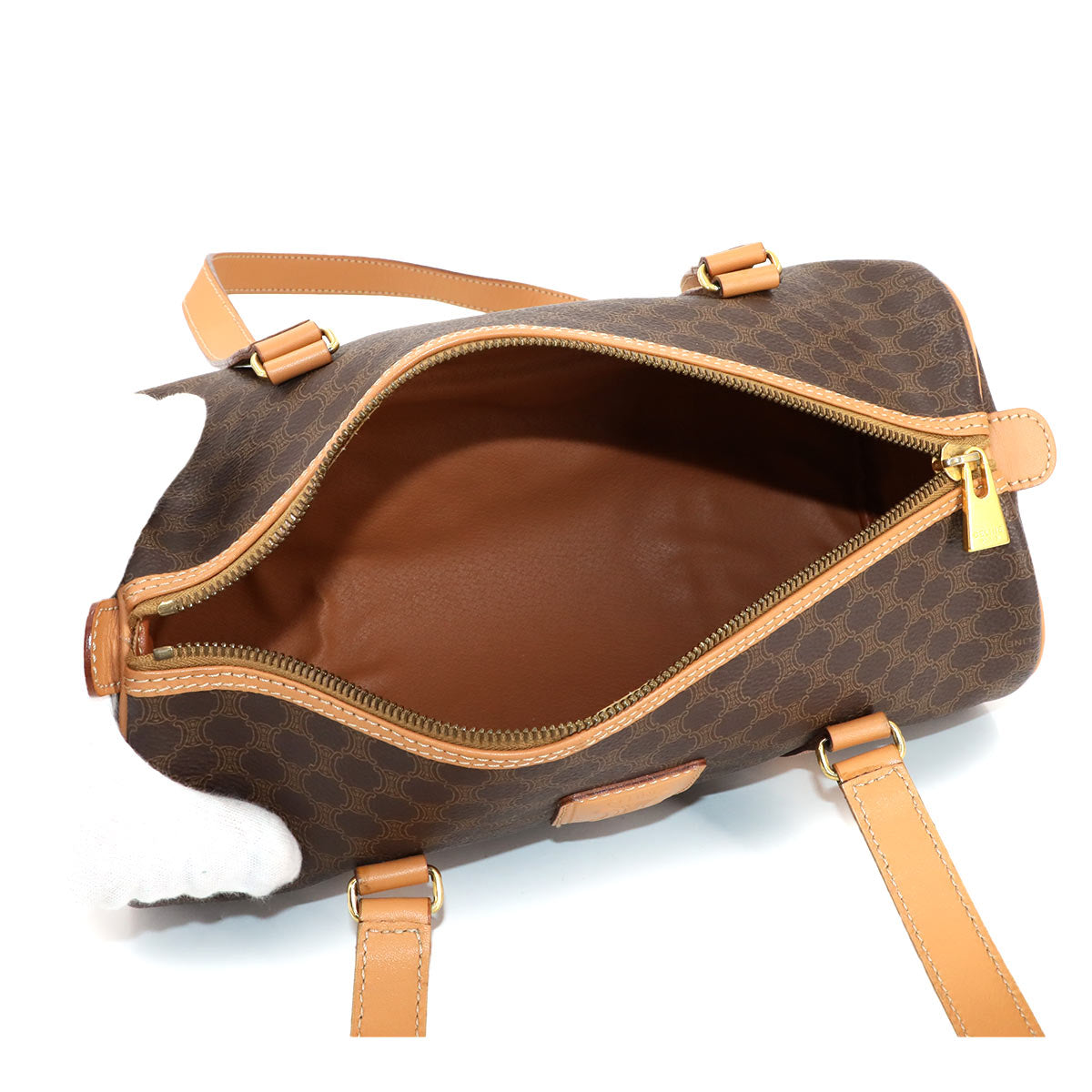 Macadam Boston Hand Bag PVC Leather Brown Vintage Purse