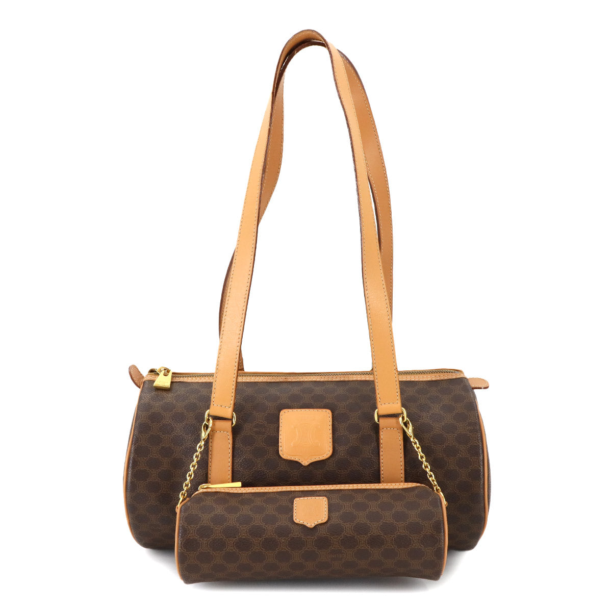 Macadam Boston Hand Bag PVC Leather Brown Vintage Purse