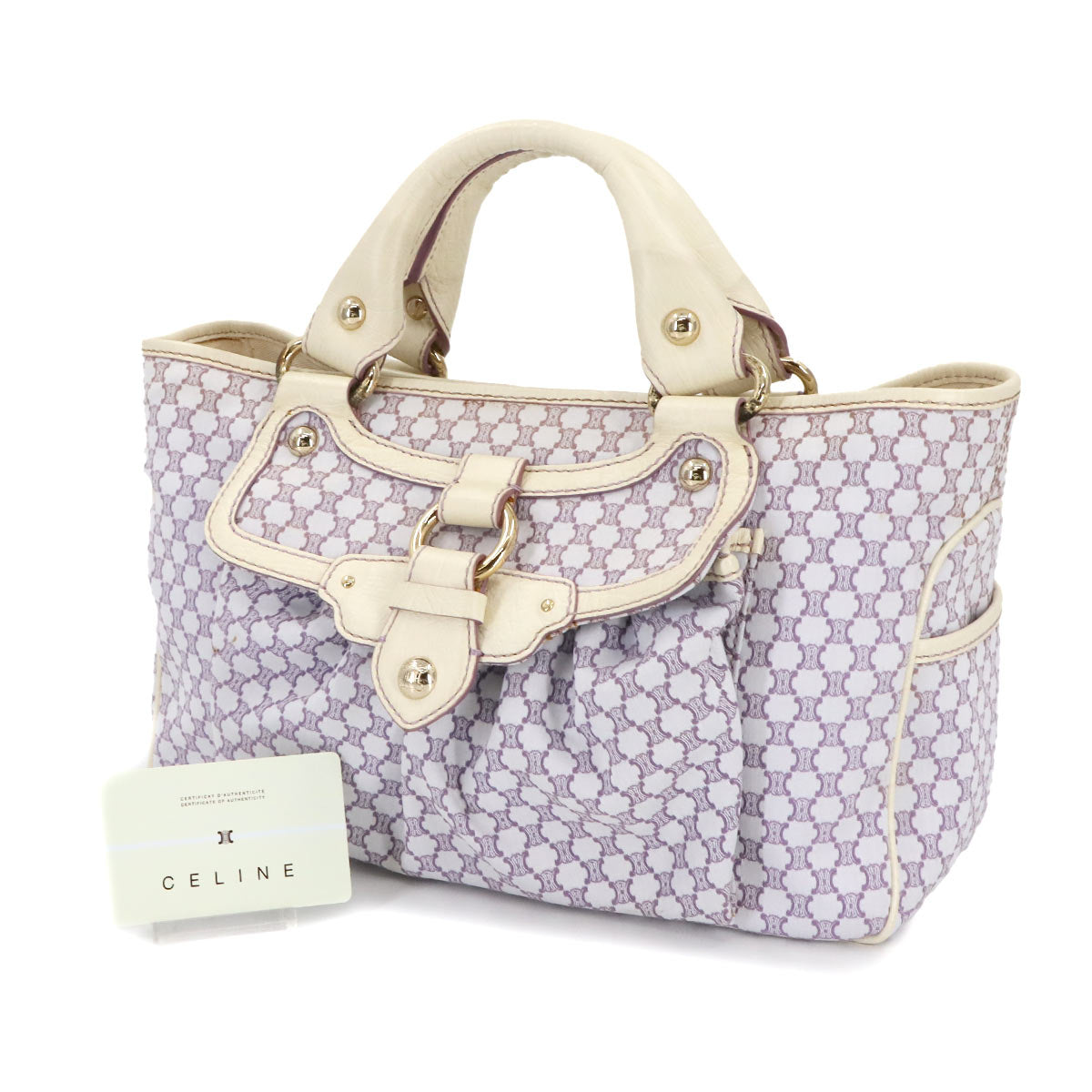 Macadam Hand Bag Canvas Leather Light purple Beige