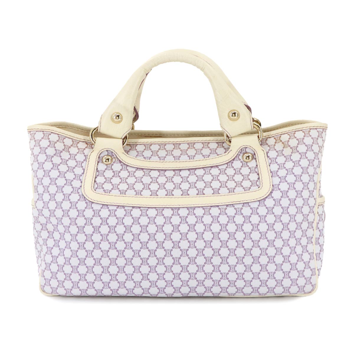 Macadam Hand Bag Canvas Leather Light purple Beige